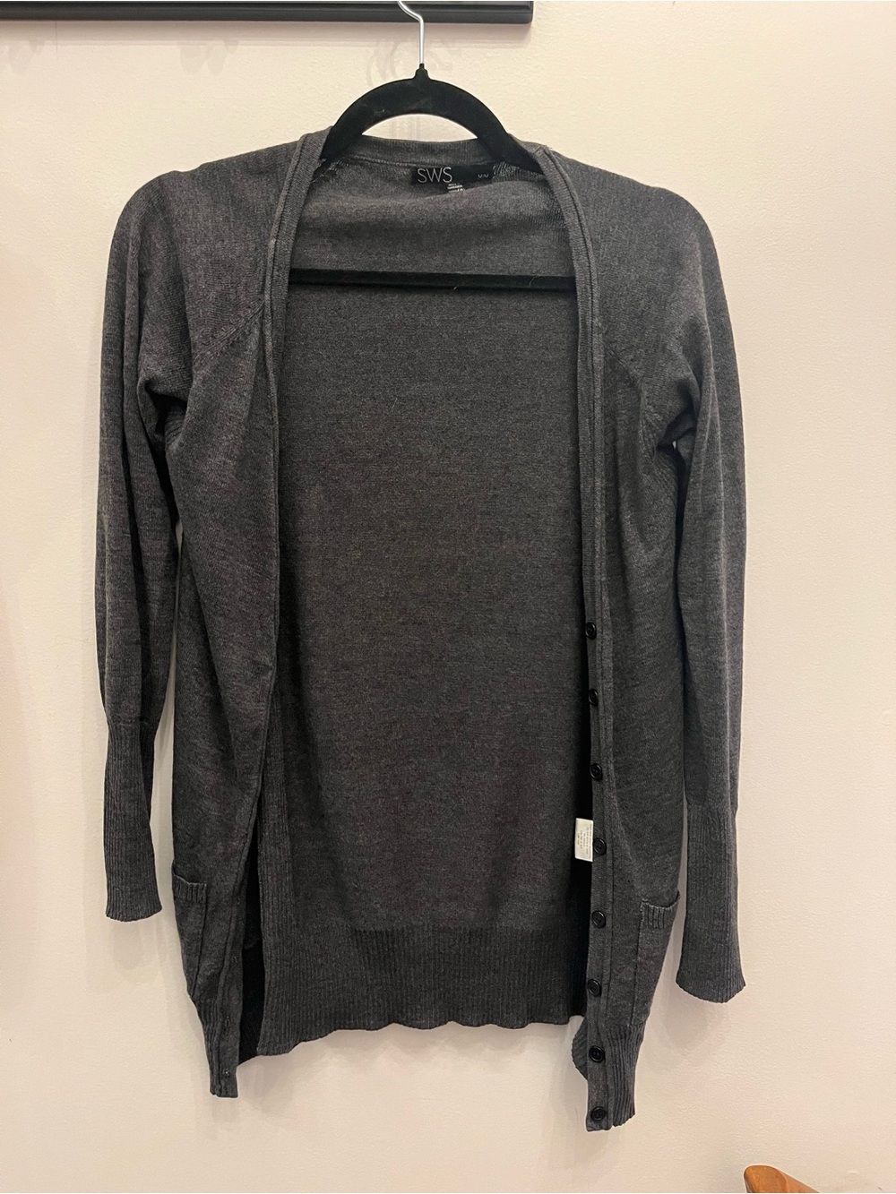 Charcoal Grey Long Cardigan Button Front Sweater